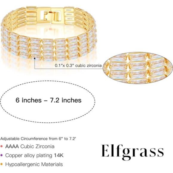Gold Plated CZ Tennis Bracelet for Women Sparkly Adjustable Dainty Jewelry Gift - Picture 5 of 7